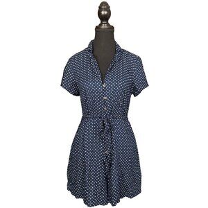 American Eagle Navy Polka Dot Button Front Romper Medium Viscose Short Sleeve